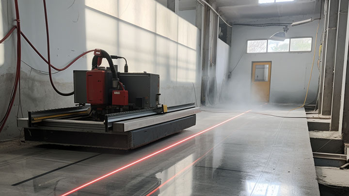 LWPRO red line laser on the floor of a stone plant